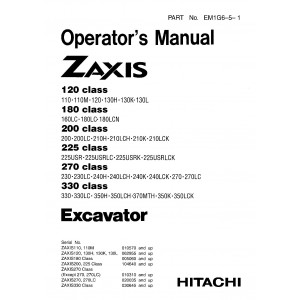 Hitachi Zaxis 200, Zaxis 210, Zaxis 230, Zaxis 240, Zaxis 250, Zaxis 270, Zaxis 280LC Crawler Excavator set of Service Manuals