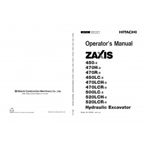 Hitachi Zaxis 450-3, Zaxis 450LC-3, Zaxis 470H-3, Zaxis 470LCH-3, Zaxis 500LC-3 and Zaxis 520LCH-3 Crawler Excavator set of Service Manuals