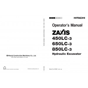 Hitachi Zaxis 450-3, Zaxis 450LC-3, Zaxis 470H-3, Zaxis 470LCH-3, Zaxis 500LC-3 and Zaxis 520LCH-3 Crawler Excavator set of Service Manuals