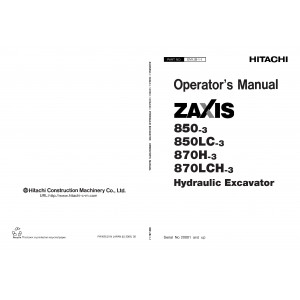 Hitachi Zaxis 850-3, Zaxis 850LC-3, Zaxis 870H-3 and Zaxis 870LCH-3 Crawler Excavator set of Service Manuals