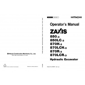 Hitachi Zaxis 850-3, Zaxis 850LC-3, Zaxis 870H-3 and Zaxis 870LCH-3 Crawler Excavator set of Service Manuals