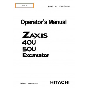 Hitachi Zaxis 40U and Zaxis 50U Compact Excavator set of Service Manuals