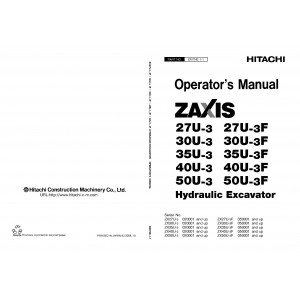 Hitachi Zaxis 27U-3, Zaxis 27U-3F, Zaxis 30U-3, Zaxis 30U-3F, Zaxis 35U-3 and Zaxis 35U-3F Compact Excavator set of Service Manuals