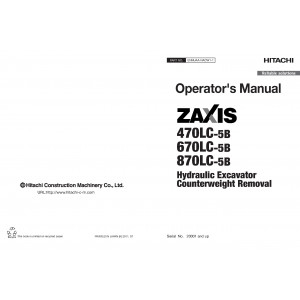 Hitachi Zaxis 870-5B, Zaxis 870LC-5B, Zaxis 870H-5B, Zaxis 870LCH-5B, Zaxis 870R-5B and Zaxis 870LCR-5B Crawler Excavator set of Service Manuals