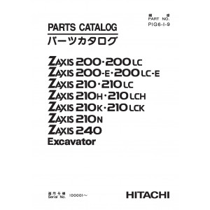 Hitachi Zaxis 200, Zaxis 200LC, Zaxis 210H, Zaxis 210LCH, Zaxis 210K, Zaxis 210LCK, Zaxis 210LCN and Zaxis 240 Crawler Excavator set of Parts Catalogs