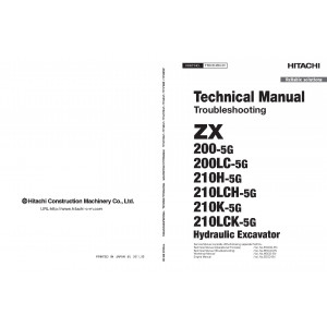 Hitachi Zaxis 200-5G, Zaxis 200LC-5G, Zaxis 210H-5G, Zaxis 210LCH-5G, Zaxis 210K-5G and Zaxis 210LCK-5G Crawler Excavator set of Service Manuals