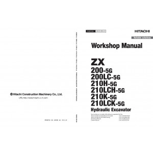 Hitachi Zaxis 200-5G, Zaxis 200LC-5G, Zaxis 210H-5G, Zaxis 210LCH-5G, Zaxis 210K-5G and Zaxis 210LCK-5G Crawler Excavator set of Service Manuals